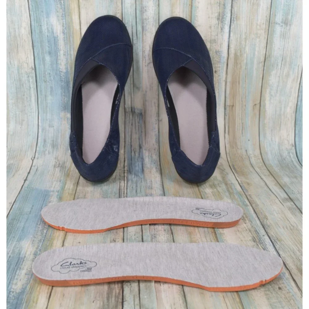 Clarks Sillian Jetay Loafers Size 11 Cloudstepper Flats Navy Blue Herringbone - Picture 7 of 11